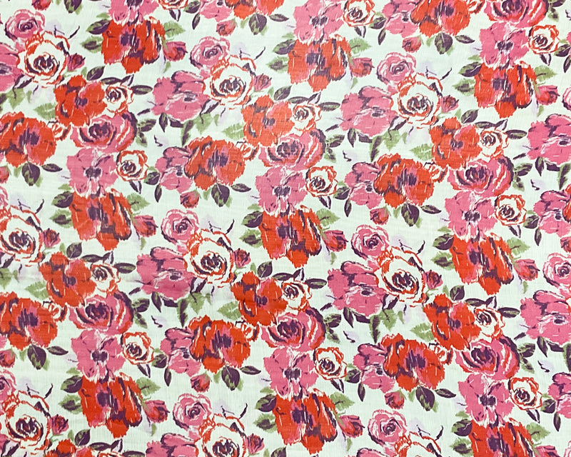 Red-Ivory-Multi Poly Floral Printed Crinkle Yoryu Chiffon Woven Fabric