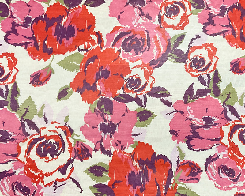 Red-Ivory-Multi Poly Floral Printed Crinkle Yoryu Chiffon Woven Fabric