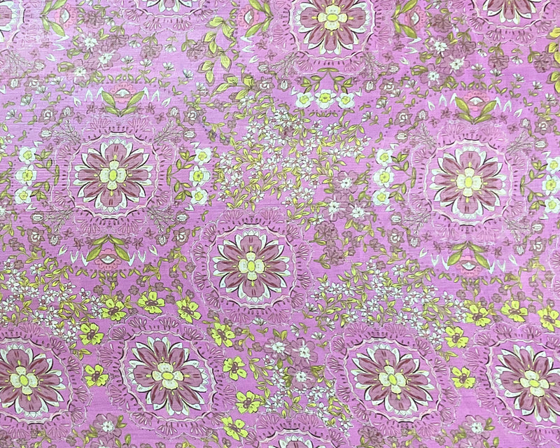 Purple-Yellow-Multi Poly Floral Printed Crinkle Yoryu Chiffon Woven Fabric