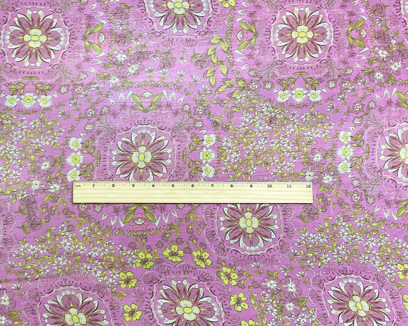 Purple-Yellow-Multi Poly Floral Printed Crinkle Yoryu Chiffon Woven Fabric