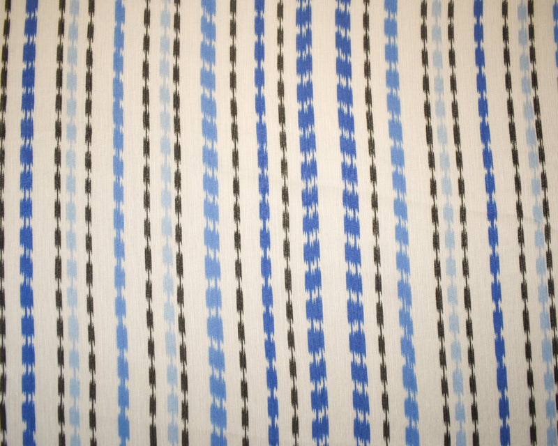 Blue-White-Black Stripe  Printed Crinkle Yoryu Chiffon Woven Fabric