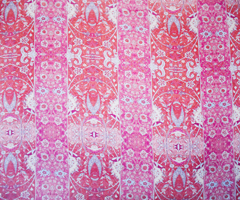Pink-Blue-Multi Poly Stripe Floral Printed Crinkle Yoryu Chiffon Woven Fabric