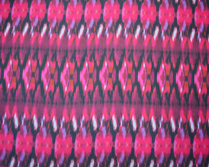 Red-Black-Multi Abstract Printed Crinkle Yoryu Chiffon Woven Fabric