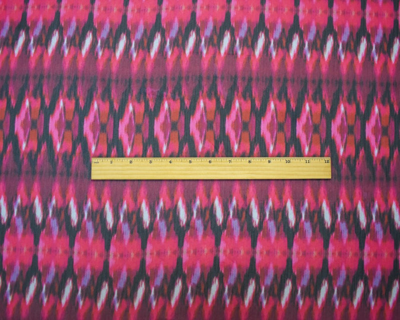 Red-Black-Multi Abstract Printed Crinkle Yoryu Chiffon Woven Fabric