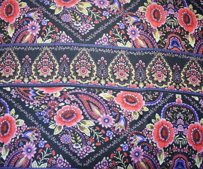 Black-Pink-Multi Poly Floral Printed Crinkle Yoryu Chiffon Woven Fabric