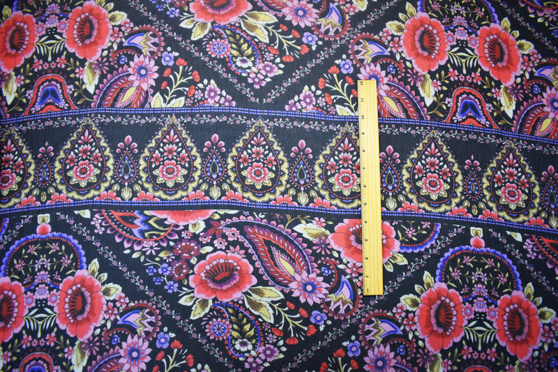 Black-Pink-Multi Poly Floral Printed Crinkle Yoryu Chiffon Woven Fabric