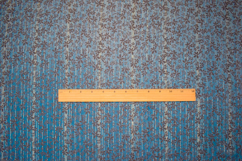 Blue-Gold-Multi Floral Printed Metallic Crinkle Yoryu Chiffon Woven Fabric
