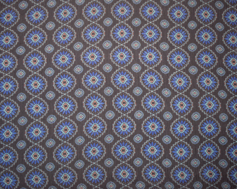 Blue-Pink Poly Abstract Floral Printed Crinkle Yoryu Chiffon Woven Fabric