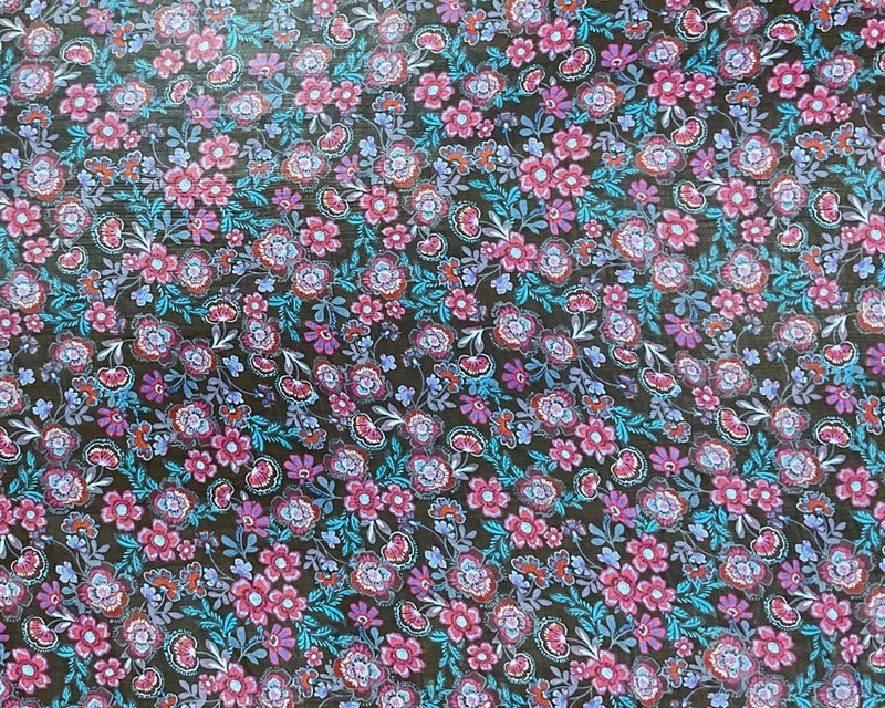 Black-Purple-Multi Poly Floral Printed Crinkle Yoryu Chiffon Woven Fabric