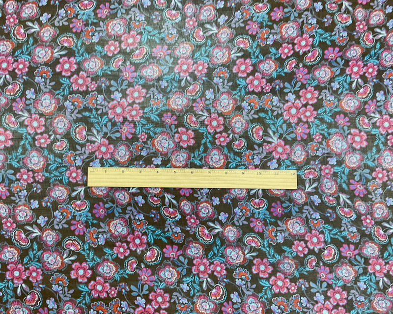 Black-Purple-Multi Poly Floral Printed Crinkle Yoryu Chiffon Woven Fabric