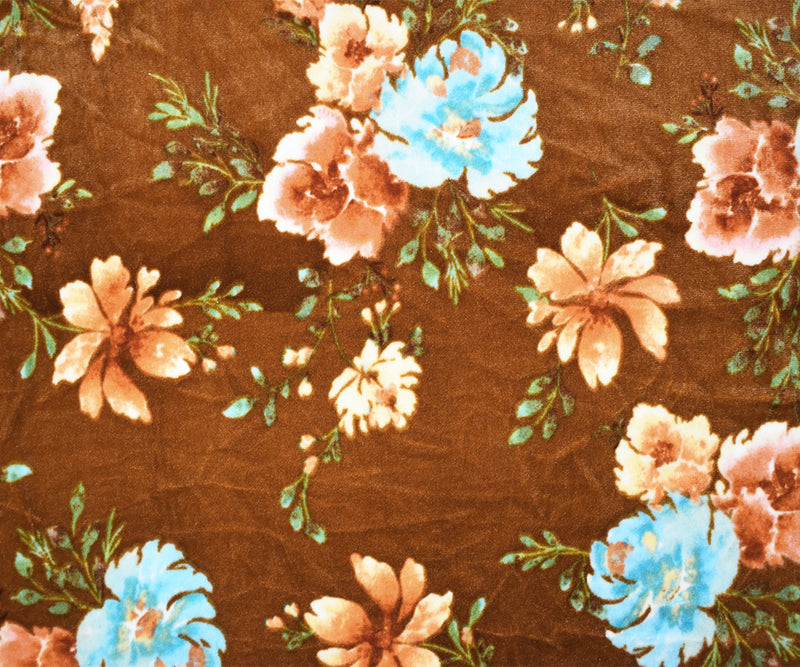 Brown-Multi Poly Stretch Spandex Floral Print Velvet Knit Fabric