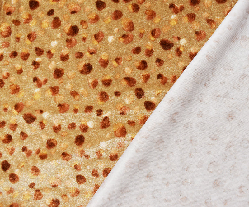 Beige-Brown Poly Stretch Abstract Printed Velvet Knit Fabric