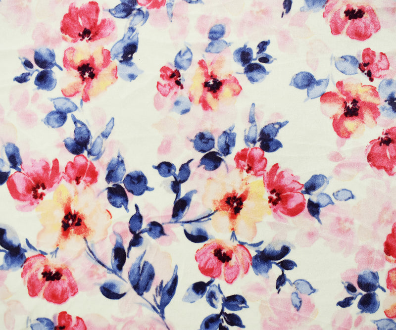 Ivory-Multi Poly Stretch Spandex Floral Print Velvet Knit Fabric