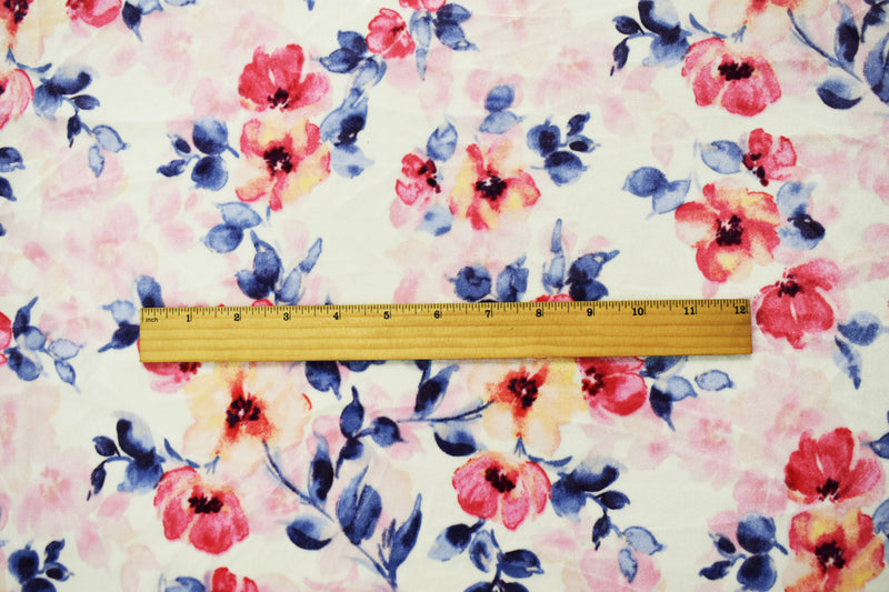 Ivory-Multi Poly Stretch Spandex Floral Print Velvet Knit Fabric