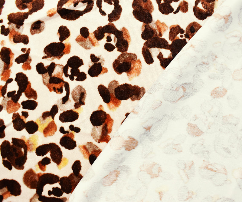 Beige-Brown-Multi Poly Abstract Leopard Print Velvet Knit Fabric