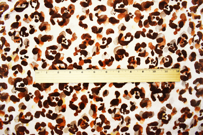Beige-Brown-Multi Poly Abstract Leopard Print Velvet Knit Fabric