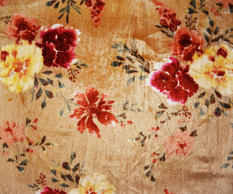 Beige-Red-Multi Poly Stretch Floral Printed Velvet Knit Fabric