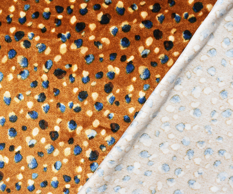Brown-Multi Poly Stretch Abstract Printed Velvet Knit Fabric