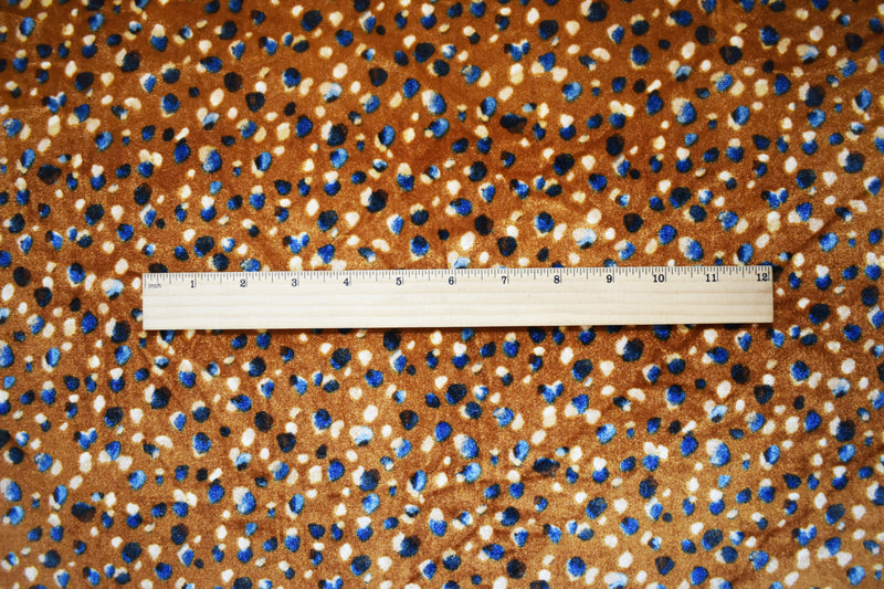 Brown-Multi Poly Stretch Abstract Printed Velvet Knit Fabric