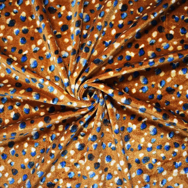 Brown-Multi Poly Stretch Abstract Printed Velvet Knit Fabric