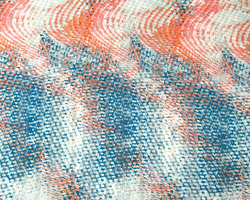 Teal-Multi Poly Abstract Print Satin Stripe Chiffon Woven Fabric