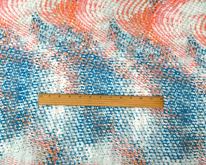 Teal-Multi Poly Abstract Print Satin Stripe Chiffon Woven Fabric