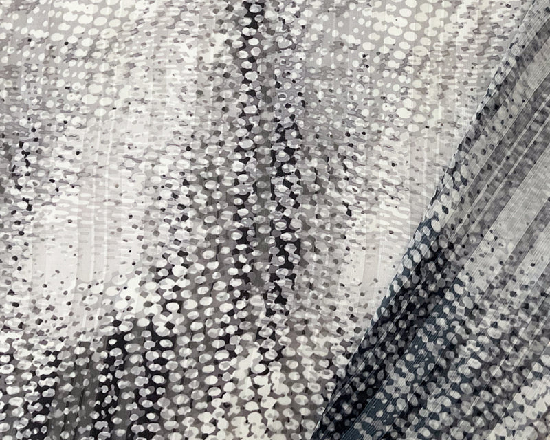 Black-mulita Poly Abstract Print Satin Stripe Chiffon Woven Fabric
