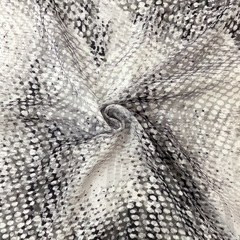 Black-mulita Poly Abstract Print Satin Stripe Chiffon Woven Fabric