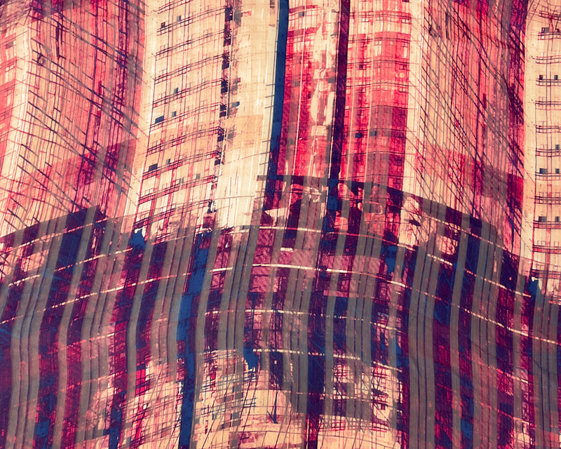 Purple-Multi Abstract Print Satin Stripe Chiffon Woven Fabric