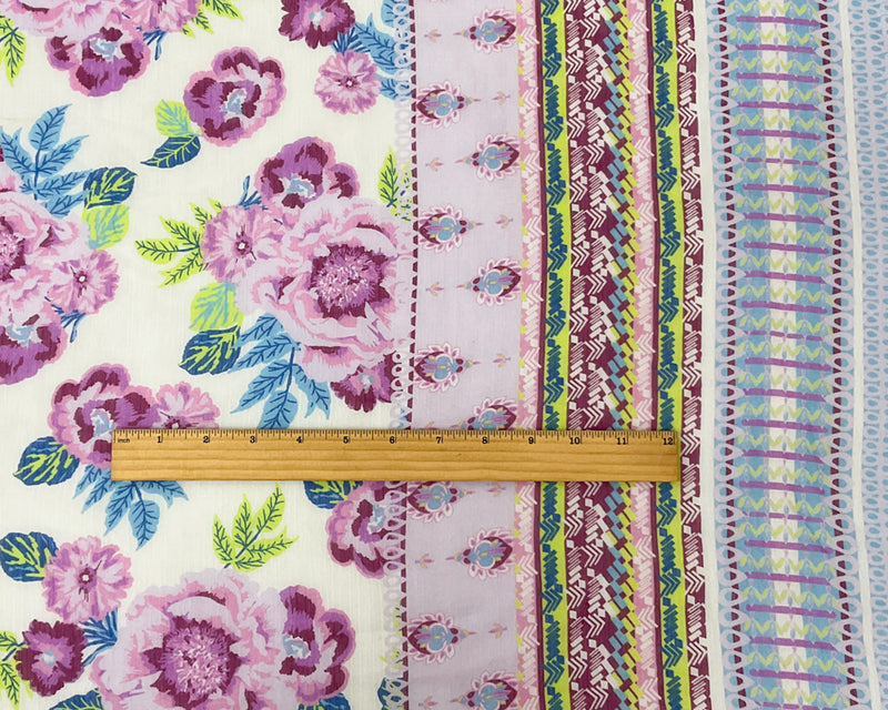 Purple-Multi Poly Floral Border Print Yoryu Chiffon Woven Fabric