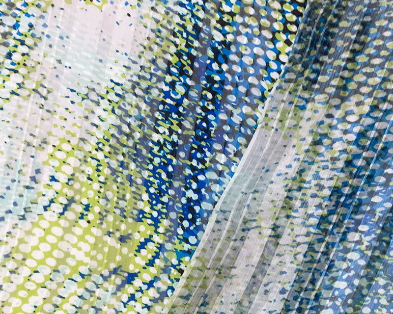 Blue-Multi Poly Abstract Print Stripe Satin Chiffon Woven Fabric