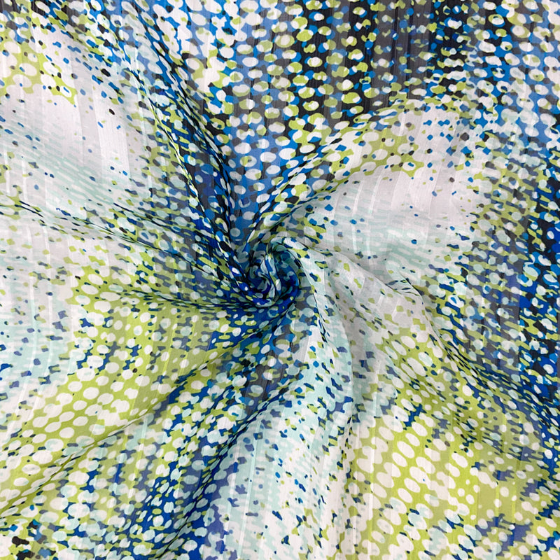Blue-Multi Poly Abstract Print Stripe Satin Chiffon Woven Fabric