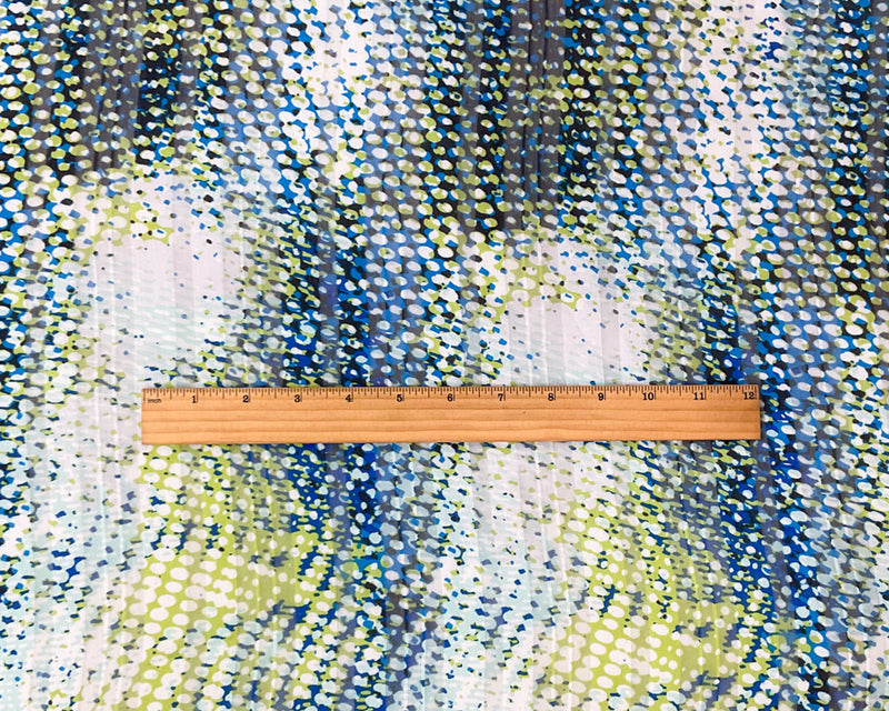 Blue-Multi Poly Abstract Print Stripe Satin Chiffon Woven Fabric