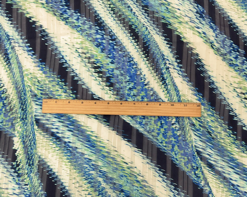 Blue-Multi Poly Abstract Print Satin Stripe Chiffon Woven Fabric