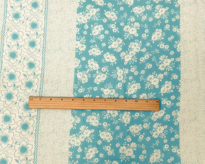 Aqua-White Poly Stripe Floral Printed Yoryu Chiffon Woven Fabric