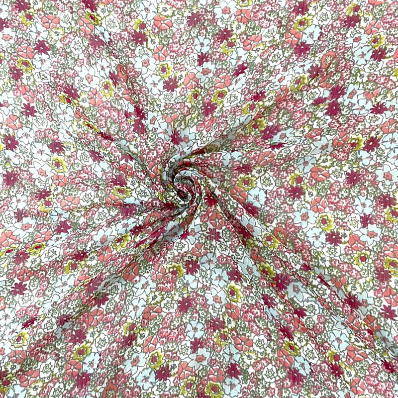 Green-Multi Poly Floral Printed Crinkle Yoryu Chiffon Woven Fabric