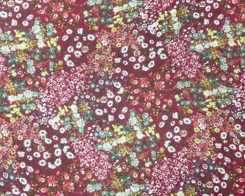 Red-Multi Poly Floral Printed Crinkle Yoryu Chiffon Woven Fabric