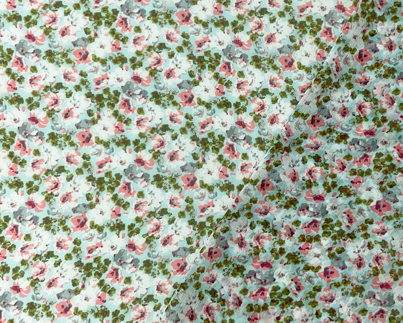 Orange-Multi Poly Floral Print Crinkle Yoryu Chiffon Woven Fabric