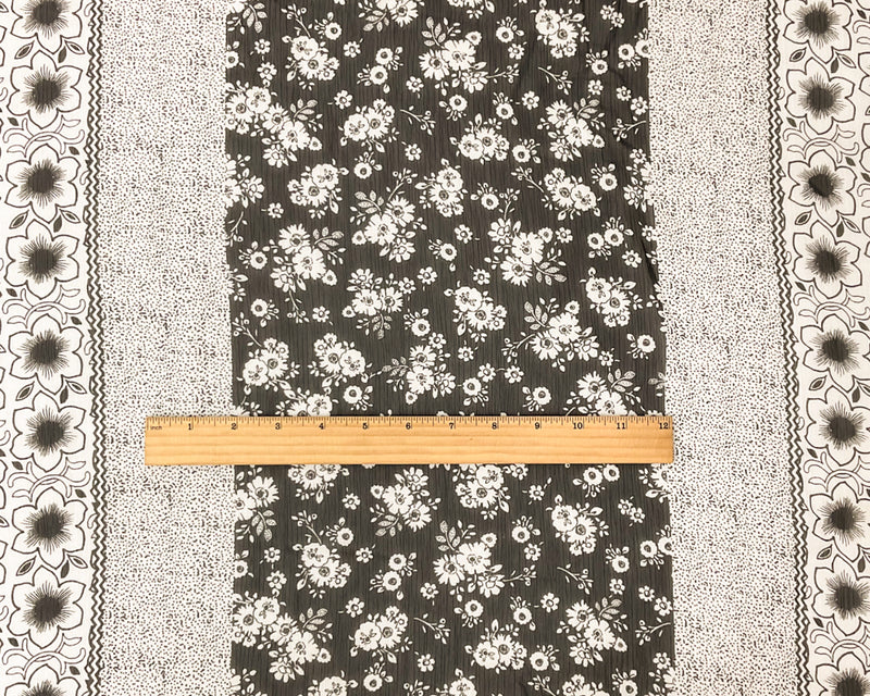 Black Poly Stripe Floral Print Crinkle Yoryu Chiffon Woven Fabric