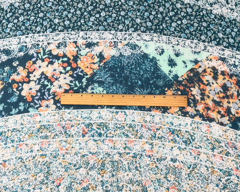 Blue-Multi Poly Stripe Floral Print Yoryu Chiffon Woven Fabric