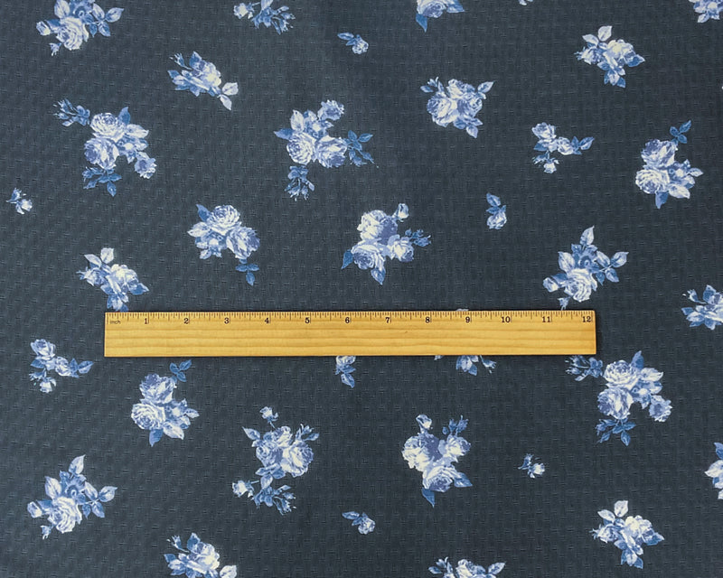 Blue-White Poly Floral Printed Dobby Chiffon Woven Fabric
