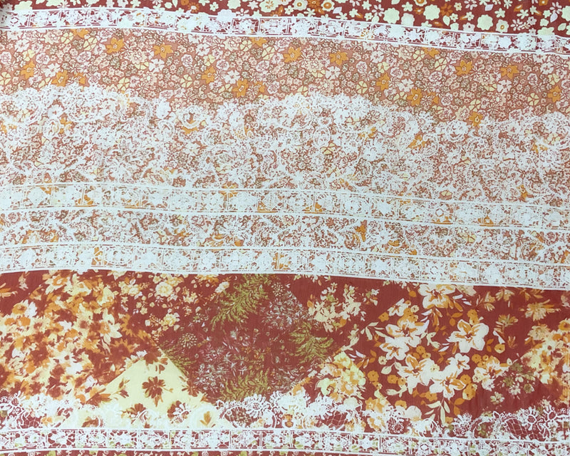 Red-Multi Poly Floral Printed Crinkle Yoryu Chiffon Woven Fabric