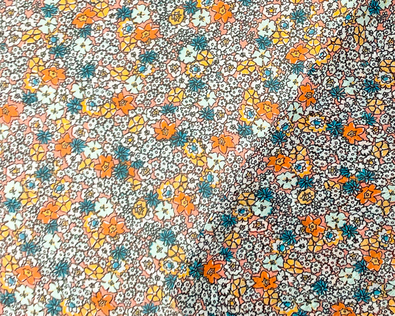 Orange-Multi Poly Floral Print Crinkle Yoryu Chiffon Woven Fabric