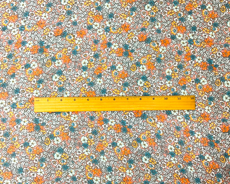 Orange-Multi Poly Floral Print Crinkle Yoryu Chiffon Woven Fabric