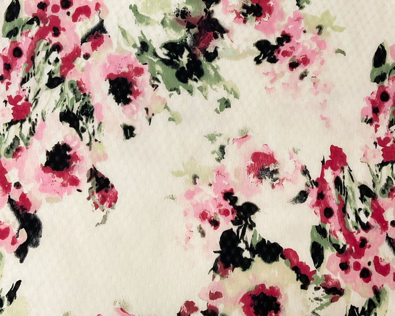 Ivory-Pink-Multi Poly Floral Printed Ogee Dobby Chiffon Woven Fabric