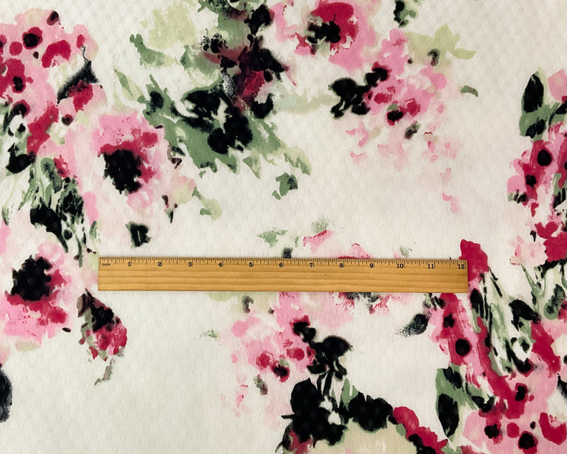 Ivory-Pink-Multi Poly Floral Printed Ogee Dobby Chiffon Woven Fabric