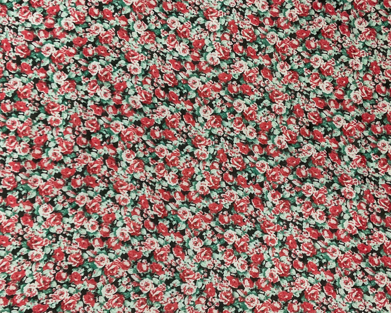 Red-Multi Poly Stripe Floral Border Printed Dobby Chiffon Woven Fabric