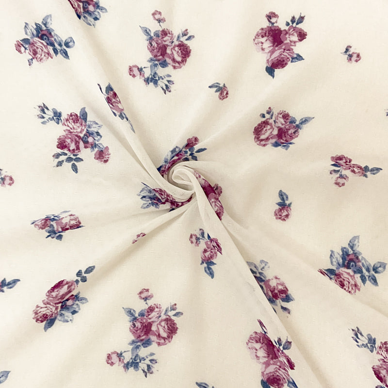 Off-White-Multi Poly Floral Printed Dobby Chiffon Woven Fabric