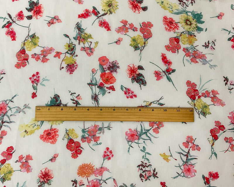 Gray-Red-Multi Poly Floral Printed Dobby Chiffon Woven Fabric