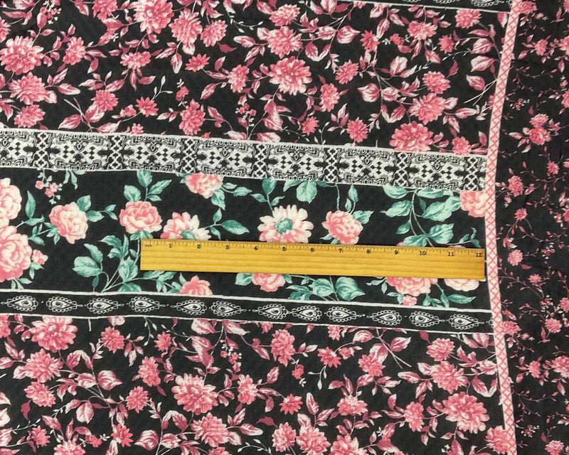 Black-Multi Poly Floral Border Printed Dobby Chiffon Woven Fabric